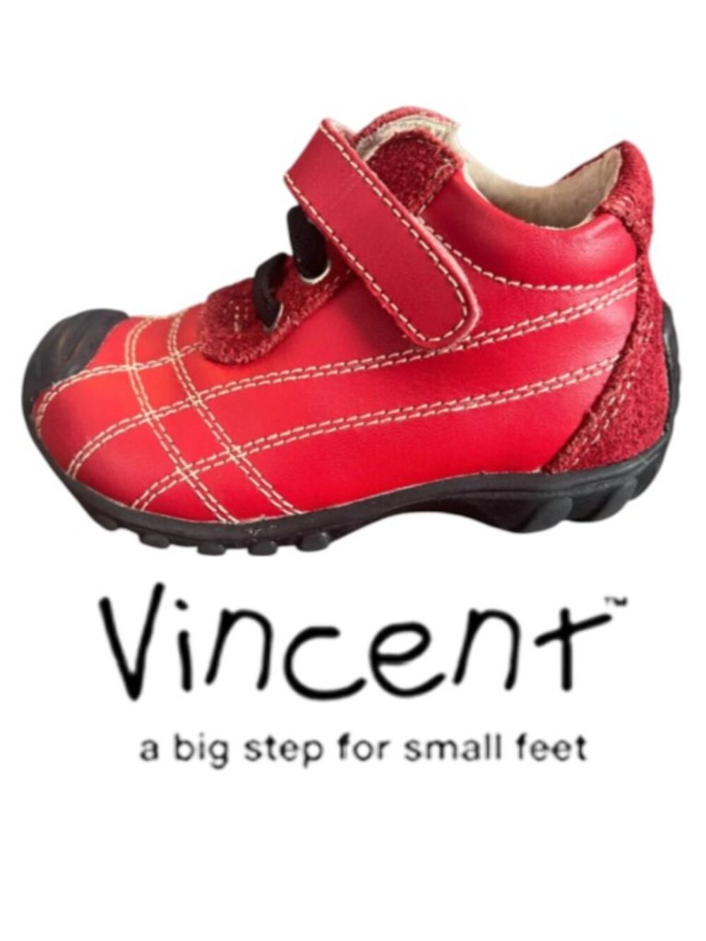 Vincet Swedish Red Kids' Velcro Lace-Up Sneakers with Black Toe Caps Size 6.5